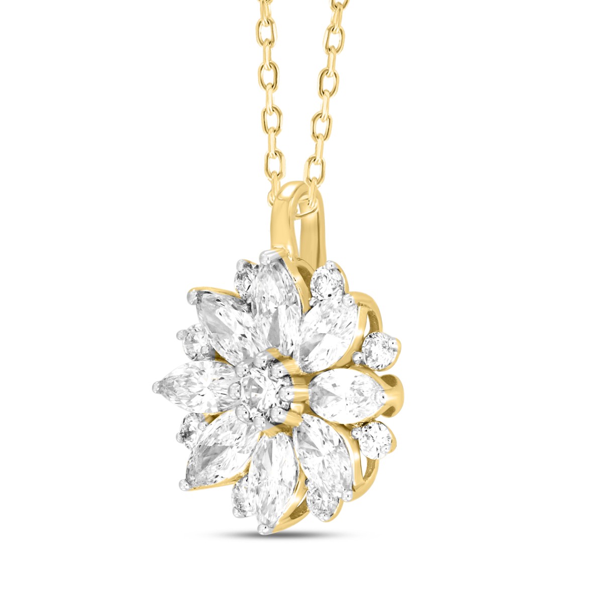 LADIES PENDANT WITH CHAIN 1CT ROUND/MARQUISE DIAMOND 14K YELLOW GOLD