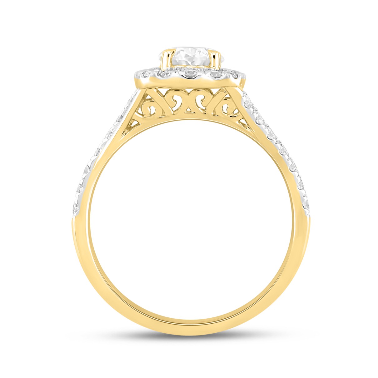 LADIES RING 1 1/2CT ROUND/OVAL DIAMOND 14K YELLOW GOLD (CENTER STONE OVAL DIAMOND 1CT)