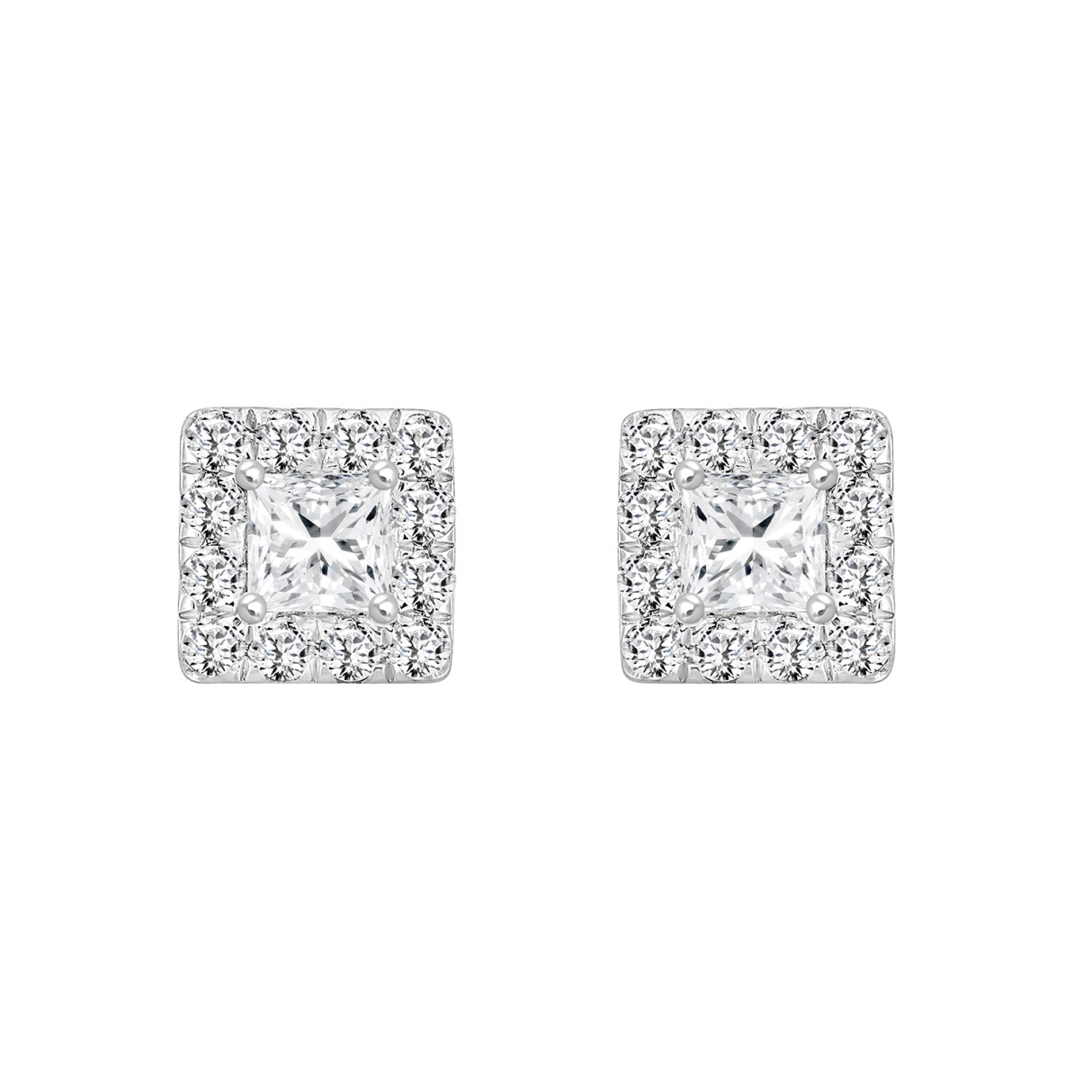 14K WHITE GOLD 1.00CT ROUND/PRINCESS DIAMOND LADIES EARRINGS