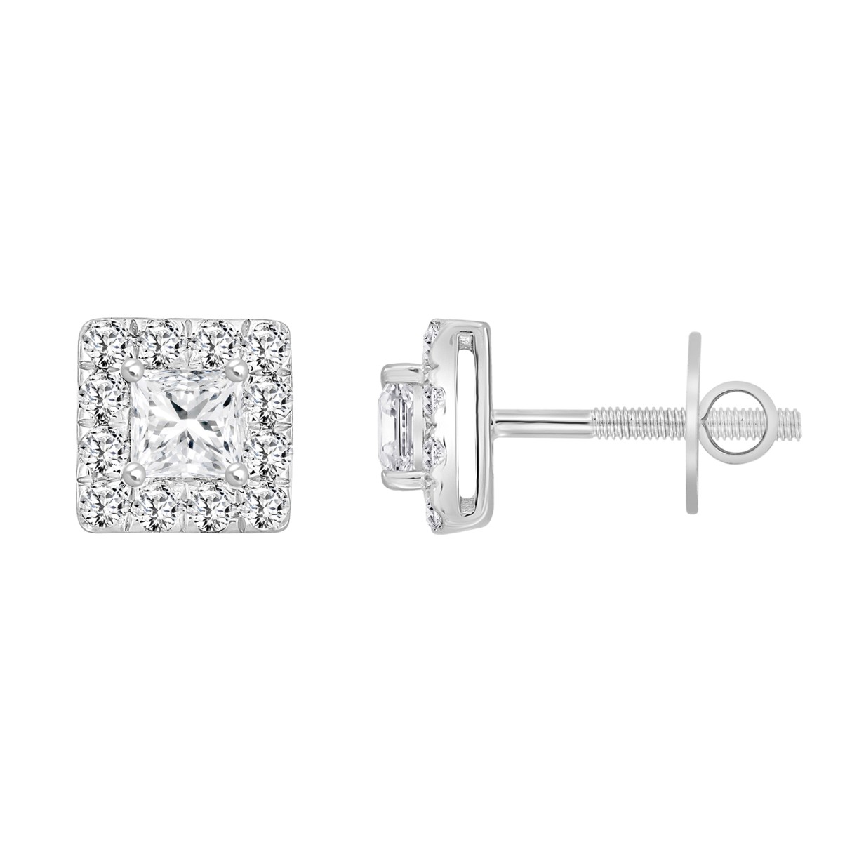 14K WHITE GOLD 1.00CT ROUND/PRINCESS DIAMOND LADIES EARRINGS