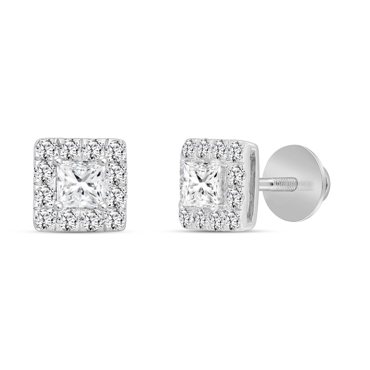 14K WHITE GOLD 1.00CT ROUND/PRINCESS DIAMOND LADIES EARRINGS