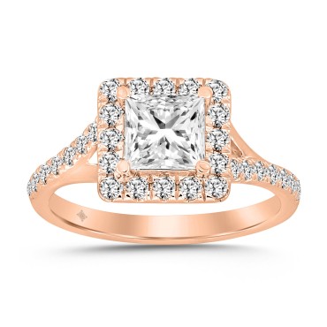 14K ROSE GOLD 1 1/2CT ROUND/PRINCESS DIAMOND LADIES RING (CENTER STONE PRINCESS DIAMOND 1CT)