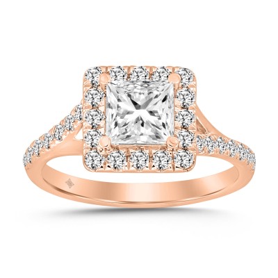 14K ROSE GOLD 1 1/2CT ROUND/PRINCESS DIAMOND LADIES RING (CENTER STONE PRINCESS DIAMOND 1CT)