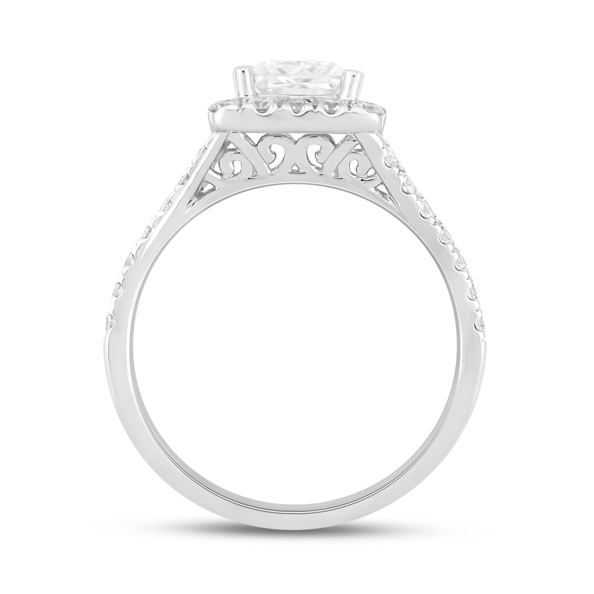 LADIES RING 1 1/2CT ROUND/PRINCESS DIAMOND 14K WHITE GOLD (CENTER STONE PRINCESS DIAMOND 1CT)