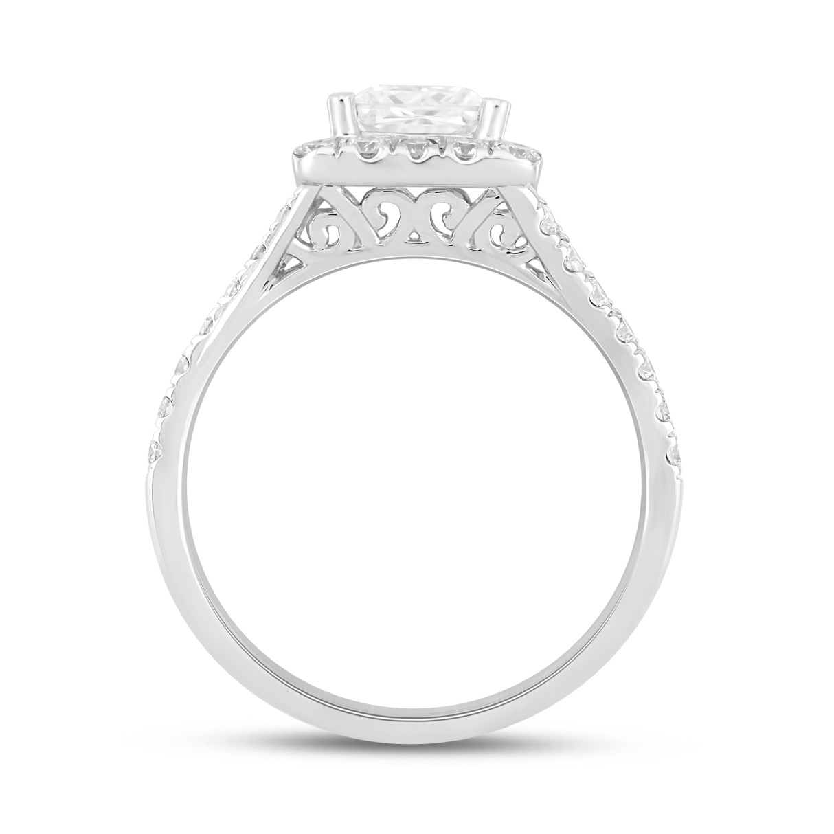 LADIES RING 1 1/2CT ROUND/PRINCESS DIAMOND 14K WHITE GOLD (CENTER STONE PRINCESS DIAMOND 1CT)