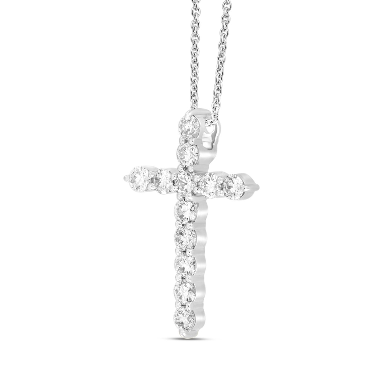 LADIES CROSS PENDANT WITH CHAIN 1CT ROUND DIAMOND 14K WHITE GOLD