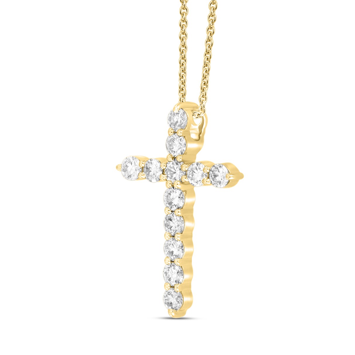 LADIES CROSS PENDANT WITH CHAIN 1CT ROUND DIAMOND 14K YELLOW GOLD