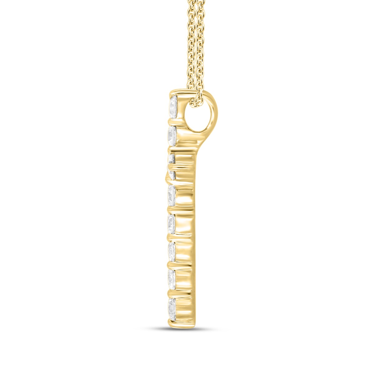 LADIES CROSS PENDANT WITH CHAIN 1CT ROUND DIAMOND 14K YELLOW GOLD