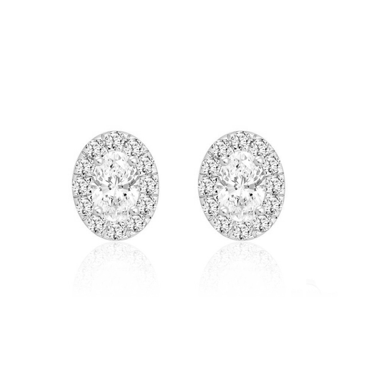 LADIES STUD EARRINGS 1CT OVAL/ROUND DIAMOND 14K WH...