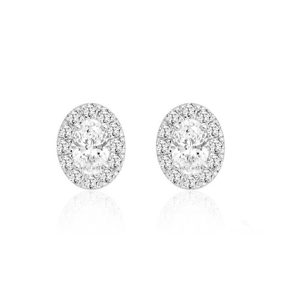 LADIES STUD EARRINGS 1CT OVAL/ROUND DIAMOND 14K WH...