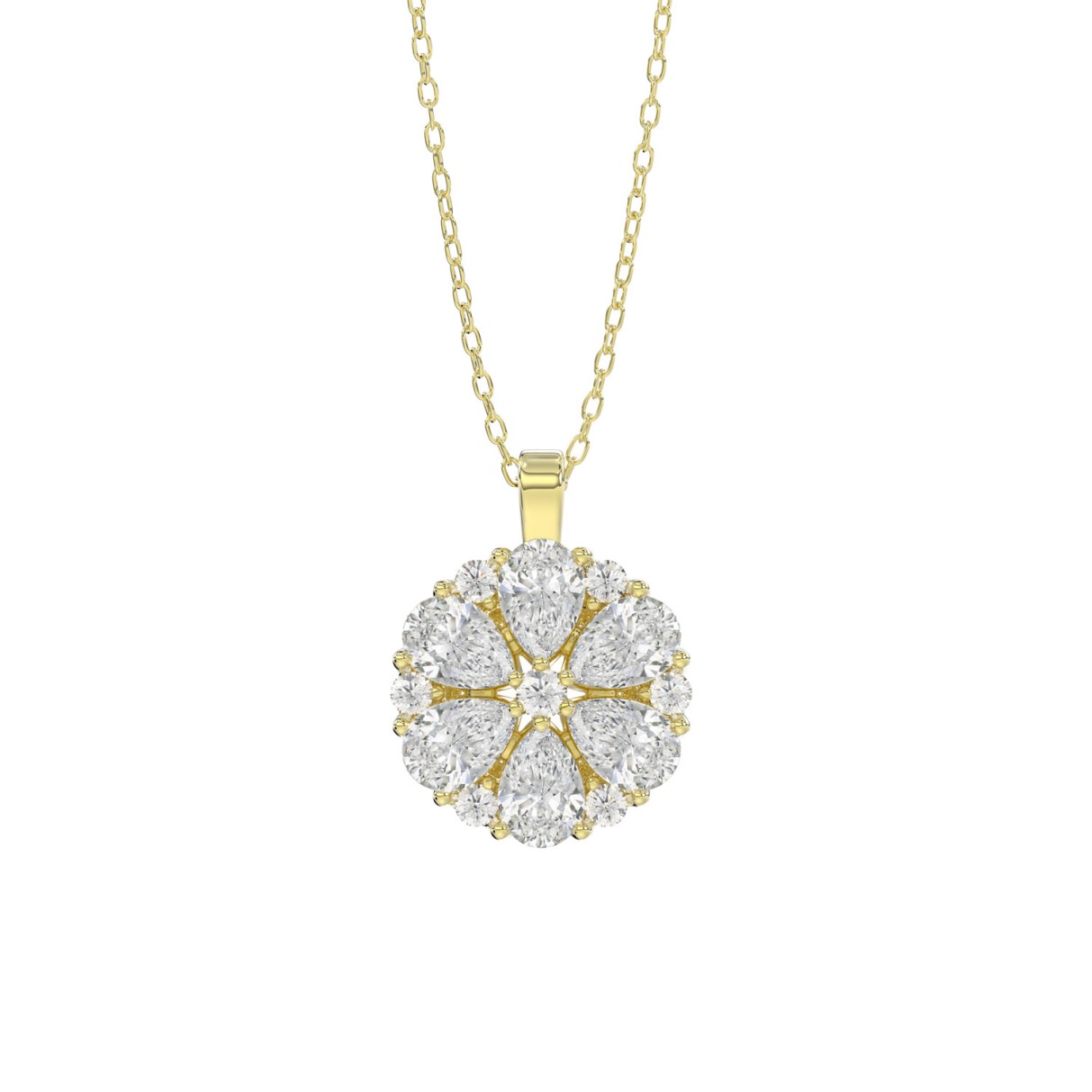 LADIES PENDANT 1CT ROUND/PEAR DIAMOND 14K YELLOW GOLD