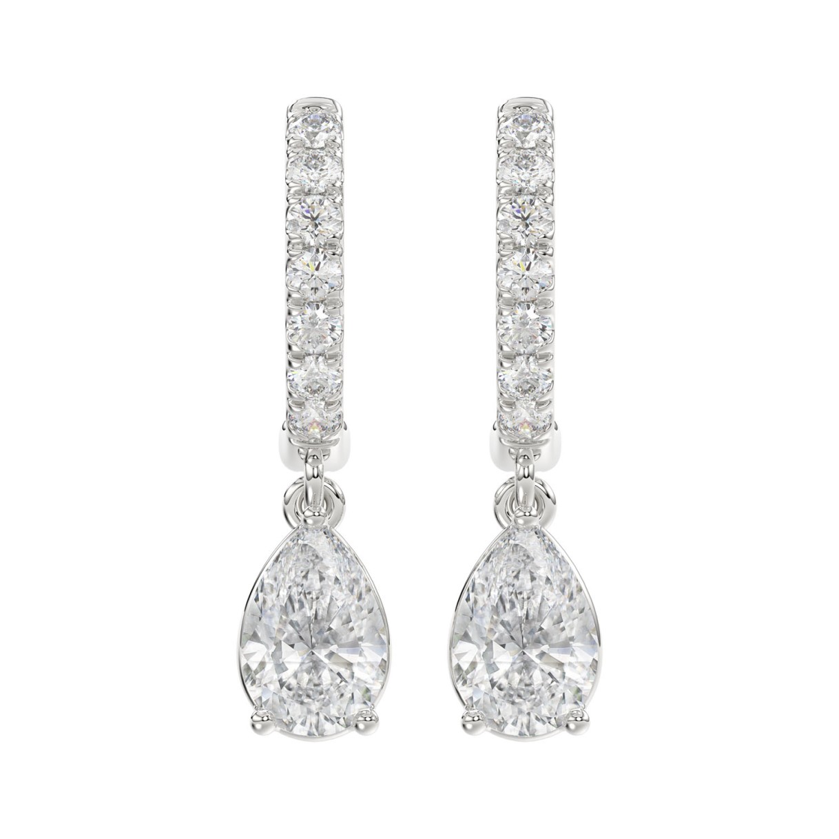 LADIES EARRINGS 1 1/4CT PEAR/ROUND DIAMOND 14K WHI...