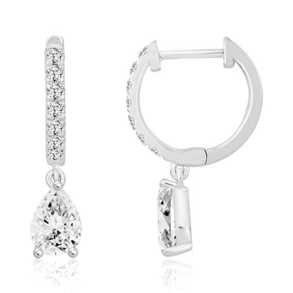 LADIES EARRINGS 1 1/4CT PEAR/ROUND DIAMOND 14K WHITE GOLD (CENTER STONE PEAR DIAMOND 1CT)