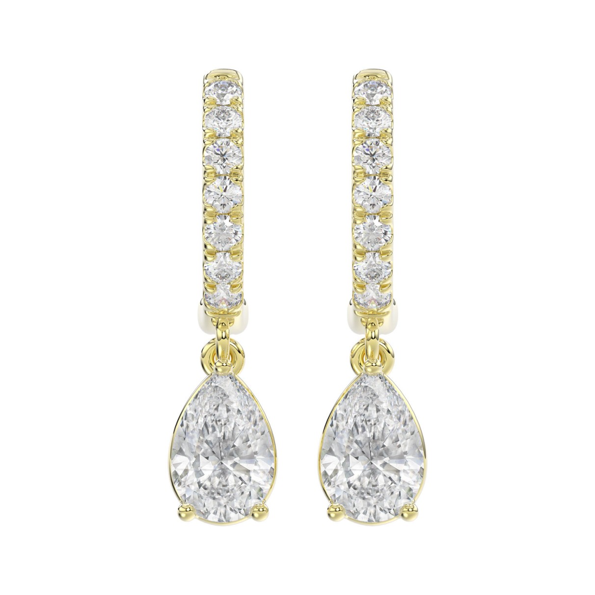 LADIES EARRINGS 1 1/4CT PEAR/ROUND DIAMOND 14K YEL...