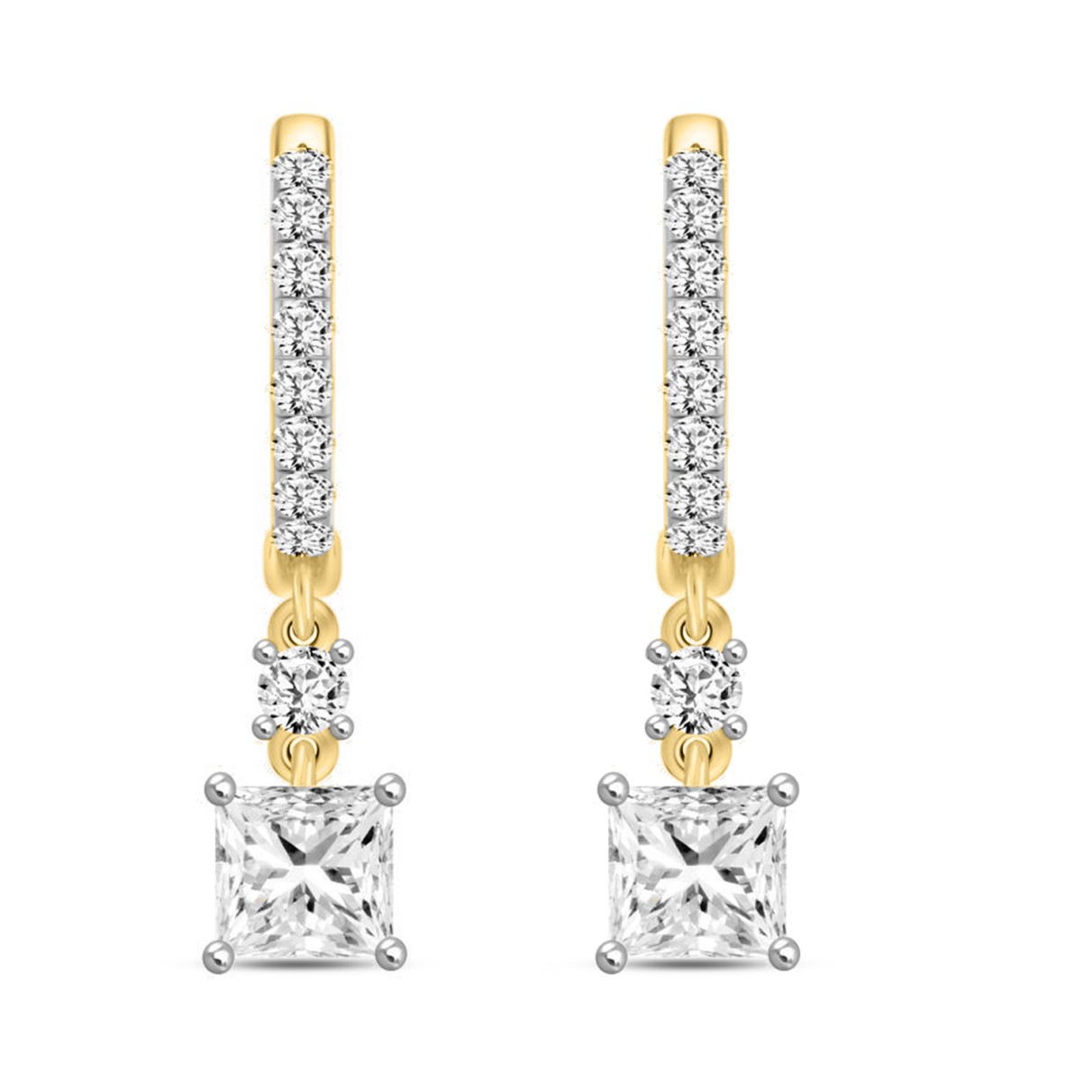 LADIES EARRINGS 1 1/4CT PRINCESS/ROUND DIAMOND 14K...