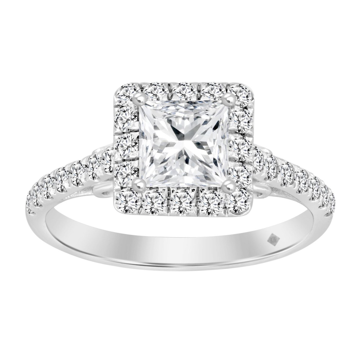 LADIES RING 1 1/2CT ROUND/PRINCESS DIAMOND 14K WHITE GOLD (CENTER STONE PRINCESS DIAMOND 1CT)