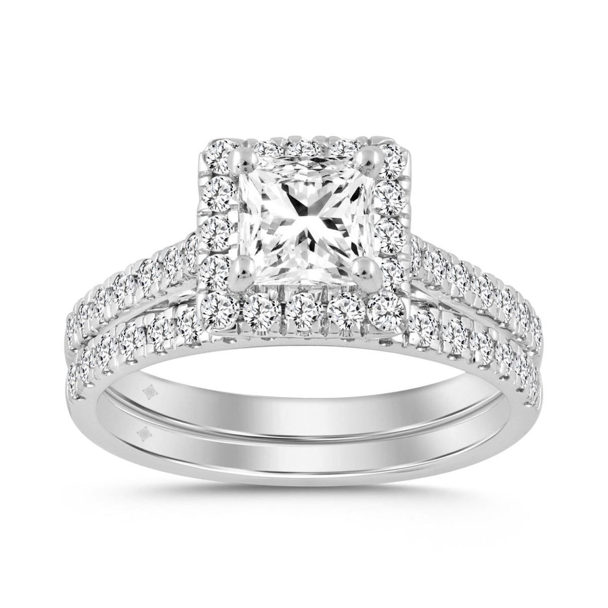 LADIES BRIDAL SET 1 3/4CT ROUND/PRINCESS DIAMOND 14K WHITE GOLD (CENTER STONE PRINCESS DIAMOND 1.00CT)