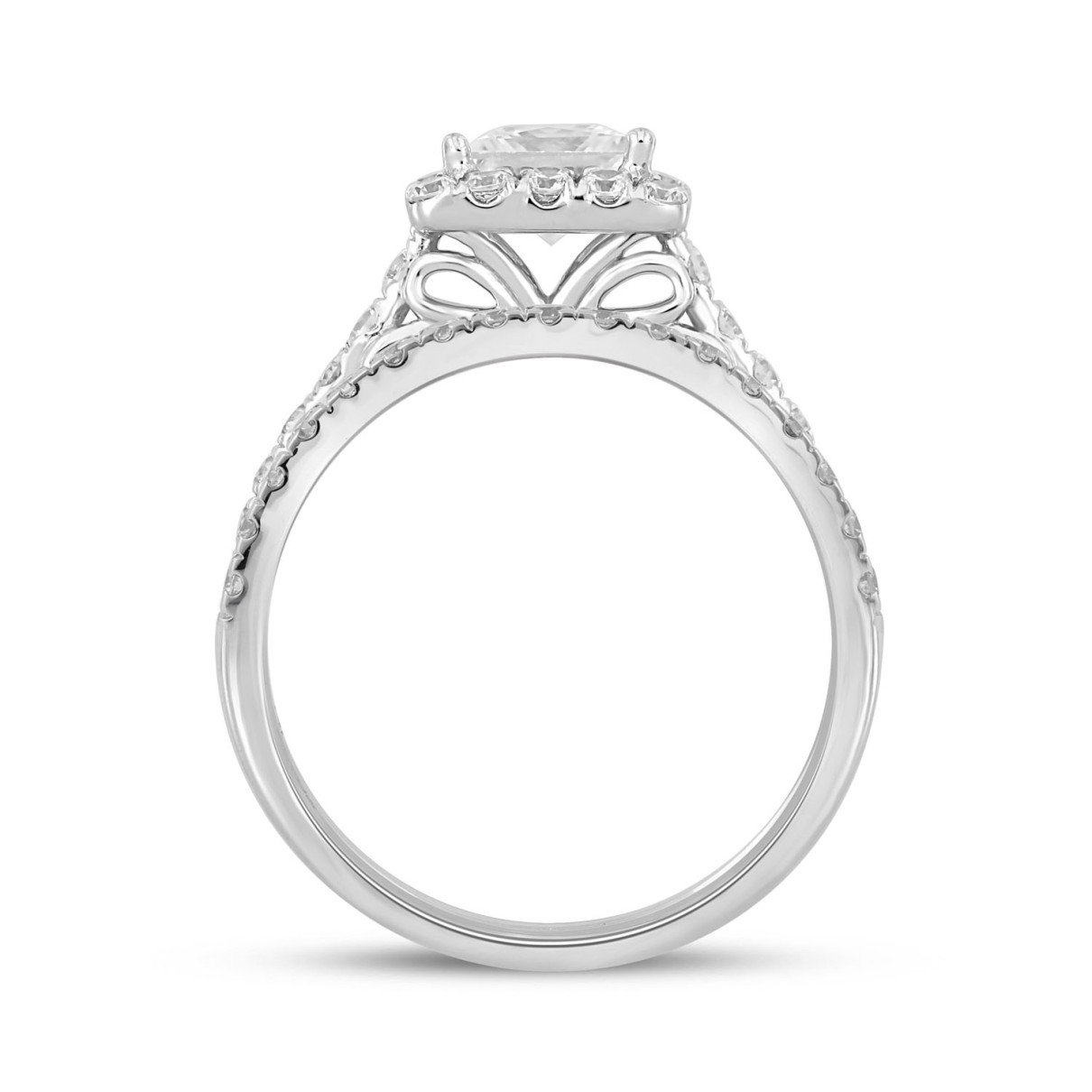 LADIES BRIDAL SET 1 3/4CT ROUND/PRINCESS DIAMOND 14K WHITE GOLD (CENTER STONE PRINCESS DIAMOND 1.00CT)