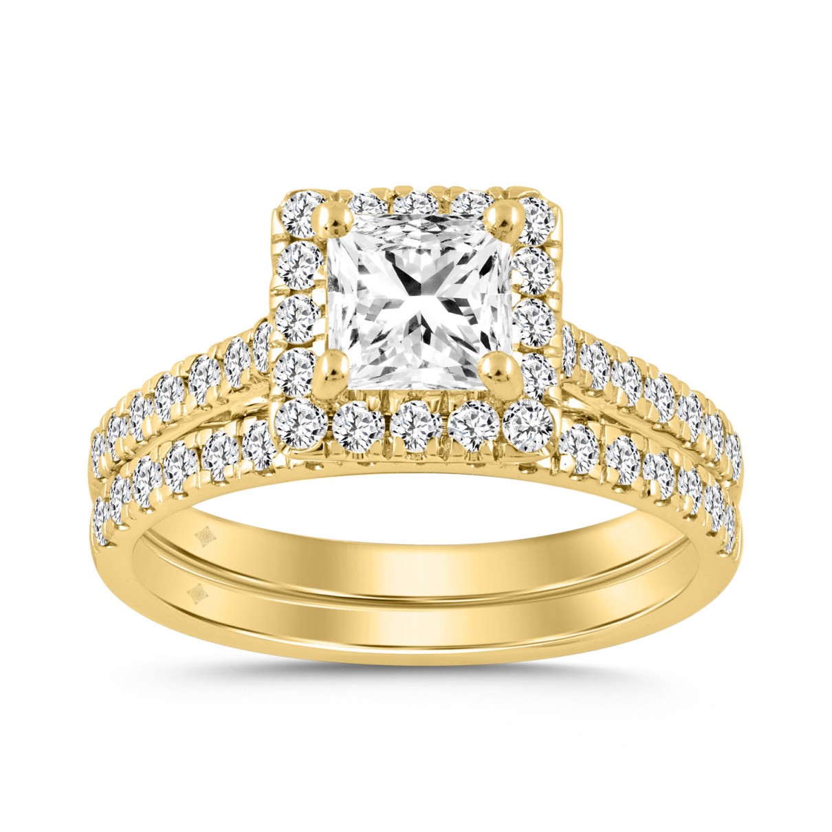 LADIES BRIDAL SET 1 3/4CT ROUND/PRINCESS DIAMOND 14K YELLOW GOLD (CENTER STONE PRINCESS DIAMOND 1.00CT)