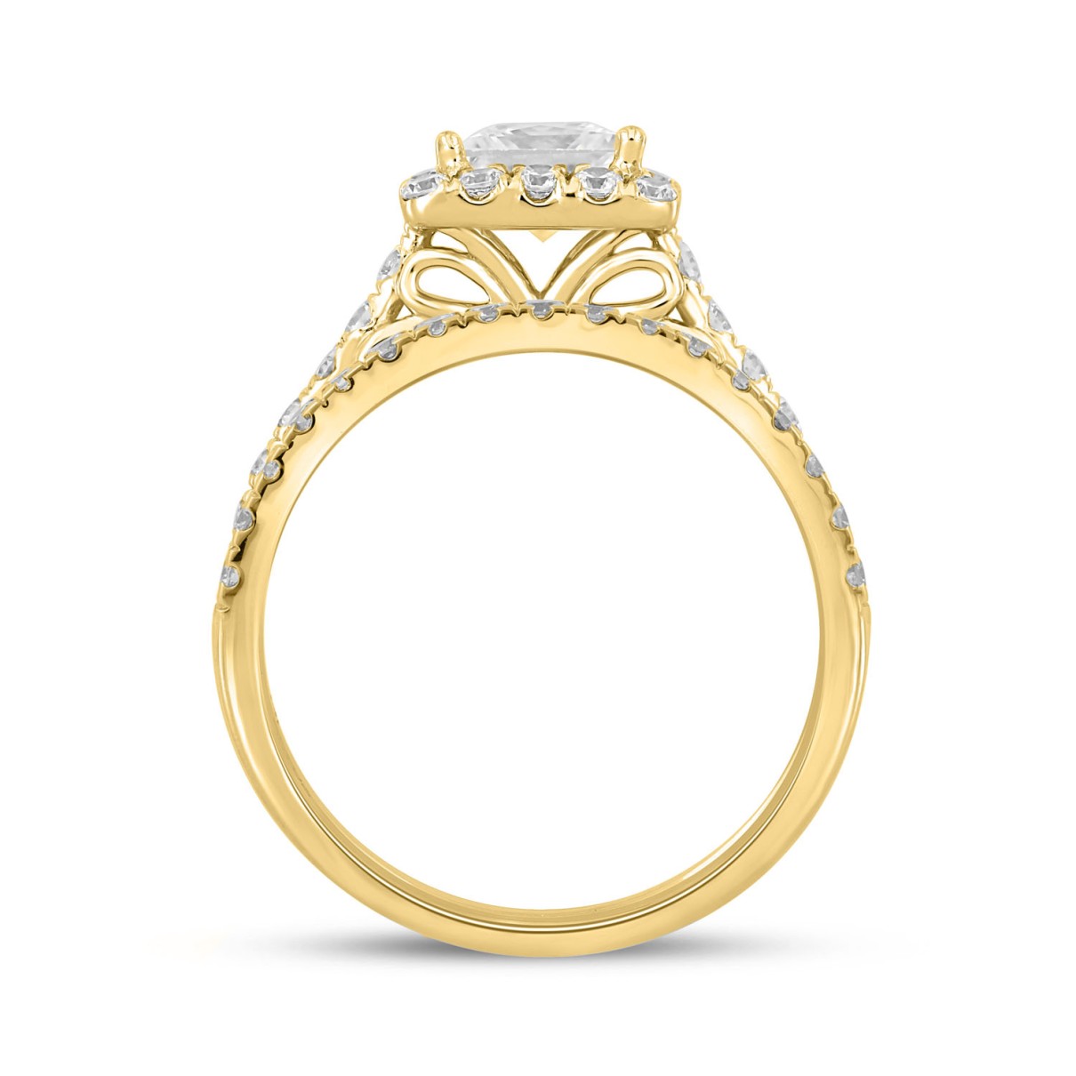 LADIES BRIDAL SET 1 3/4CT ROUND/PRINCESS DIAMOND 14K YELLOW GOLD (CENTER STONE PRINCESS DIAMOND 1.00CT)