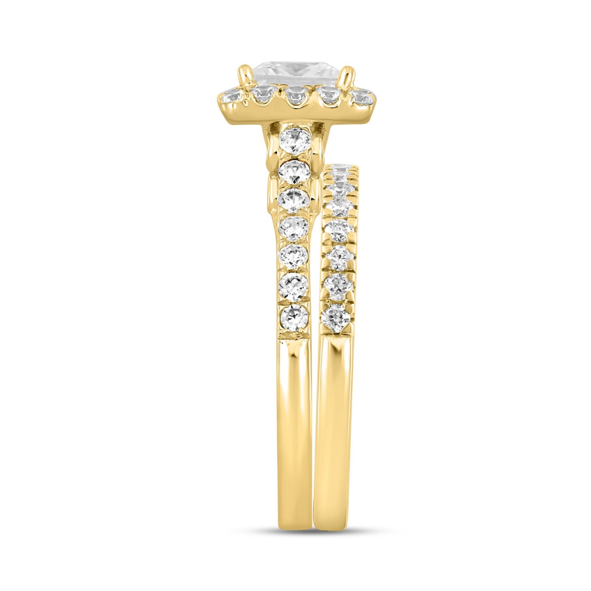 LADIES BRIDAL SET 1 3/4CT ROUND/PRINCESS DIAMOND 14K YELLOW GOLD (CENTER STONE PRINCESS DIAMOND 1.00CT)