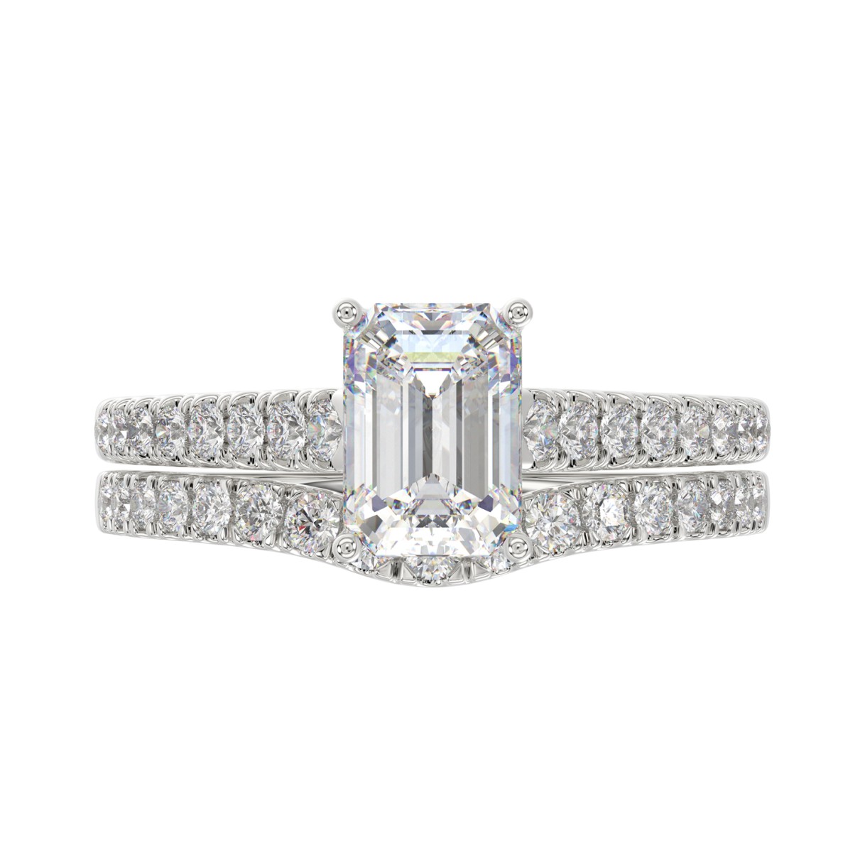 14K WHITE GOLD 2.00CT ROUND/EMERALD DIAMOND LADIES BRIDAL SET (CENTER STONE EMERALD DIAMOND 1 1/2CT