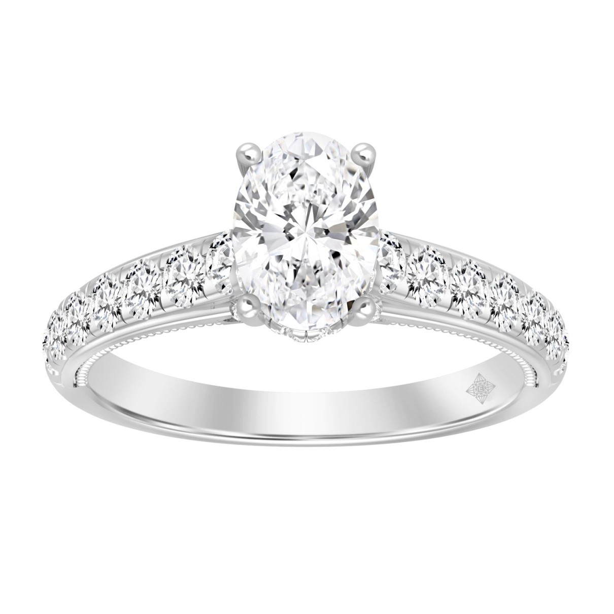 LADIES RING 1 3/4CT ROUND/OVAL DIAMOND 14K WHITE GOLD (CENTER STONE OVAL DIAMOND 1CT )