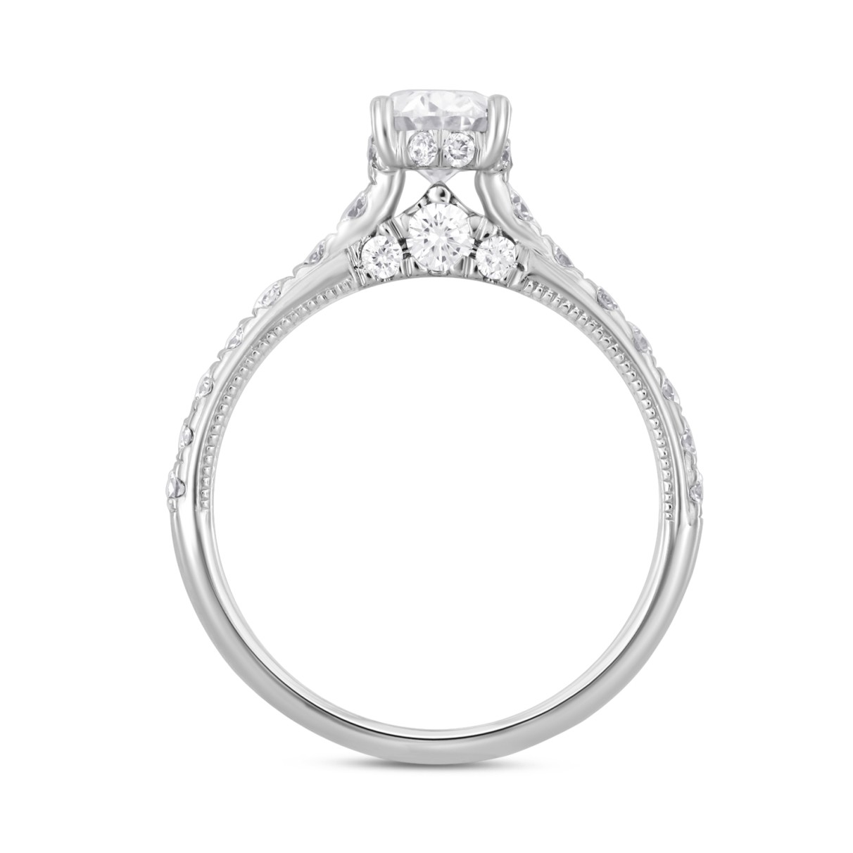 LADIES RING 1 3/4CT ROUND/OVAL DIAMOND 14K WHITE GOLD (CENTER STONE OVAL DIAMOND 1CT )