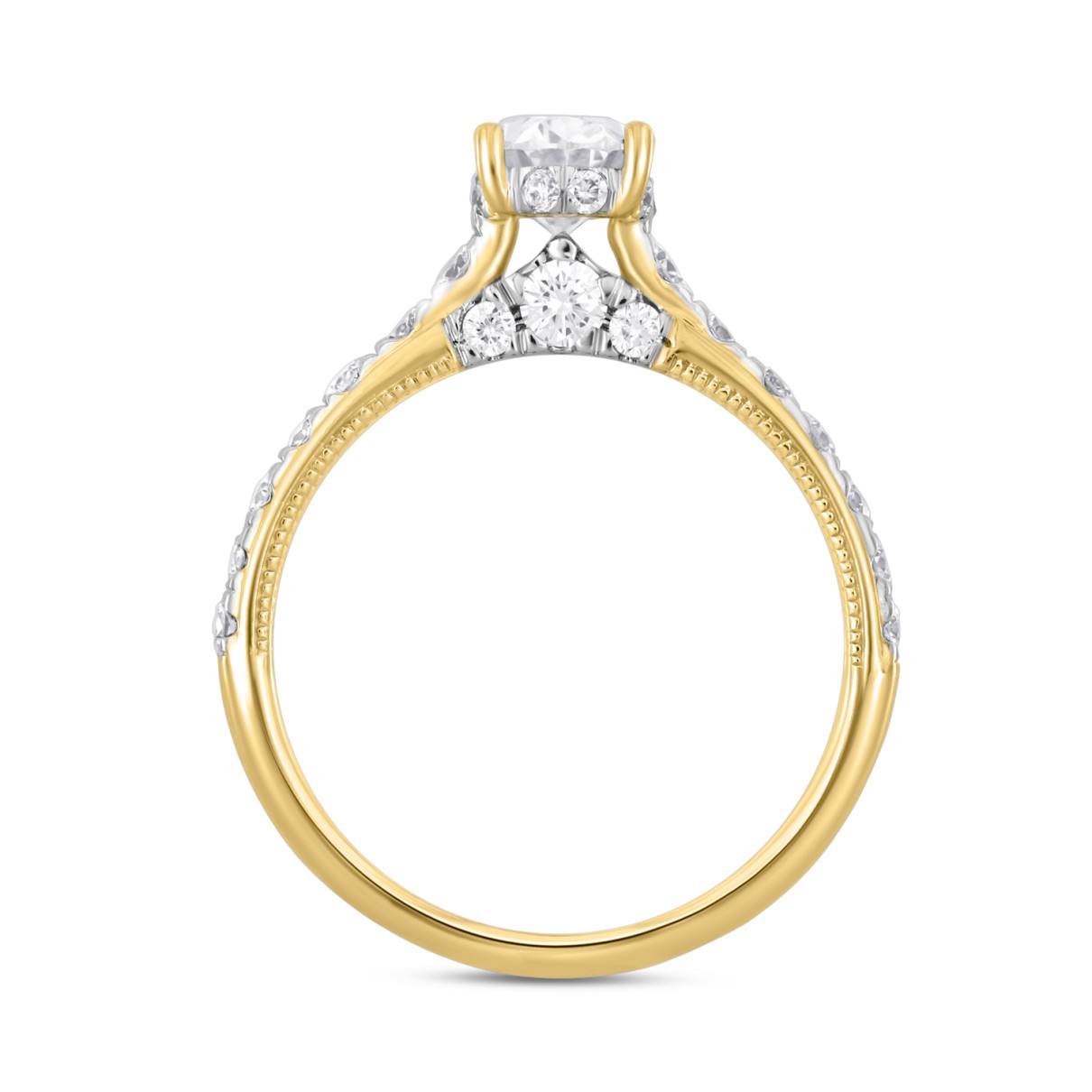 LADIES RING 1 3/4CT ROUND/OVAL DIAMOND 14K YELLOW GOLD (CENTER STONE OVAL DIAMOND 1CT )