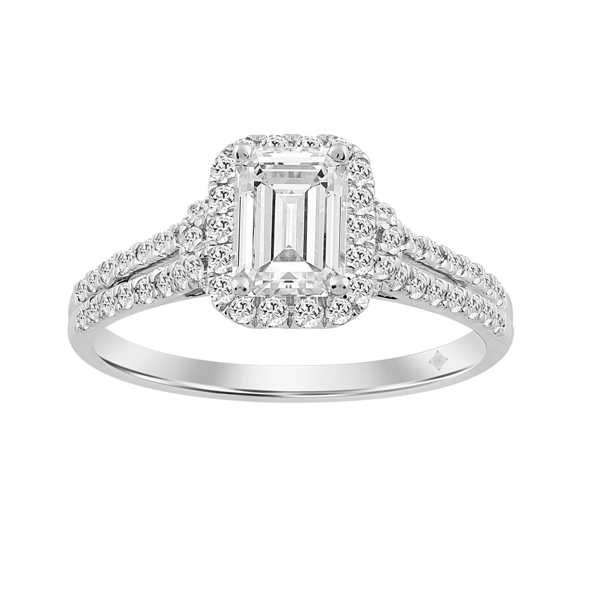 LADIES RING 1 1/2CT ROUND/EMERALD DIAMOND 14K WHIT...