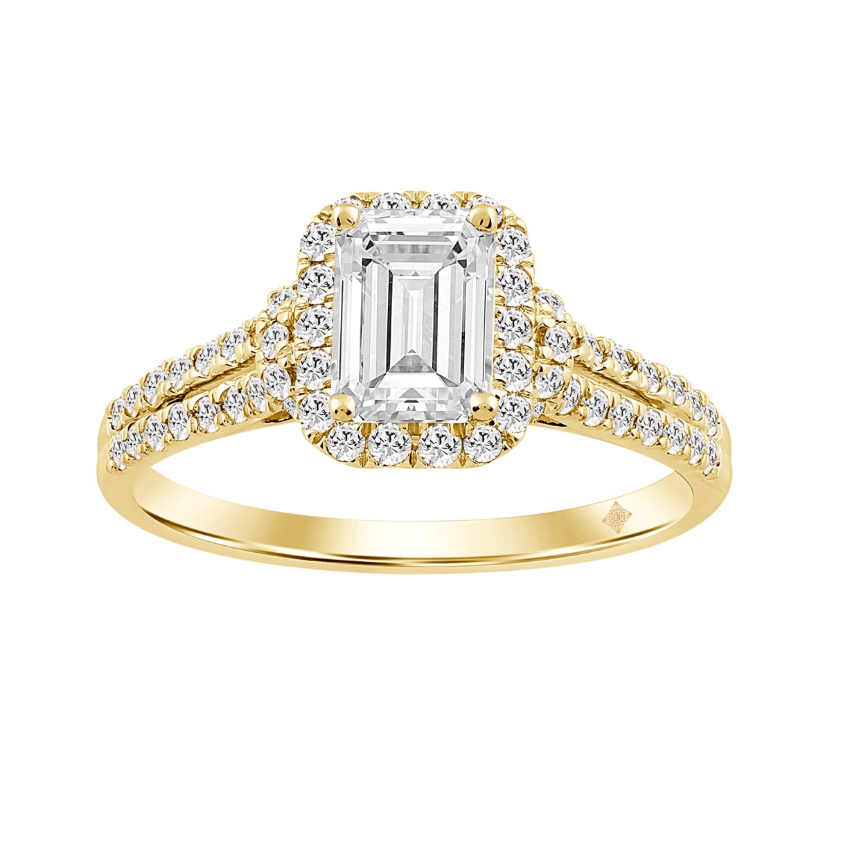 LADIES RING 1 1/2CT ROUND/EMERALD DIAMOND 14K YELLOW GOLD (CENTER STONE EMERALD DIAMOND 1CT)