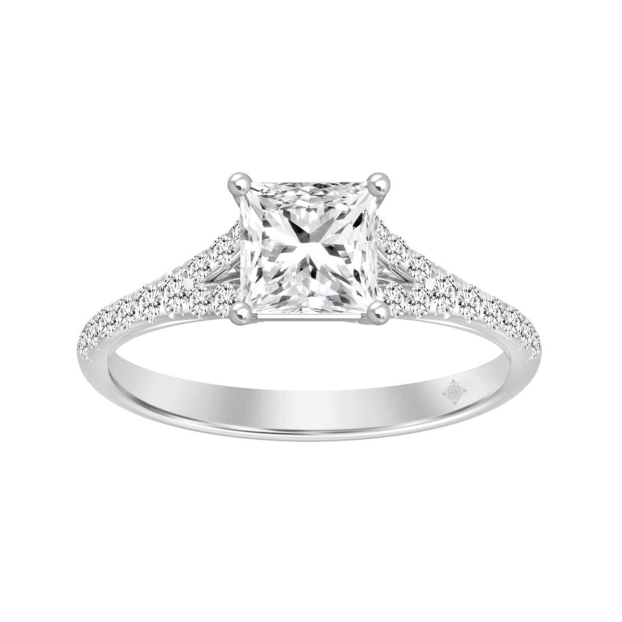 LADIES RING 1 1/4CT ROUND/PRINCESS DIAMOND 14K WHITE GOLD (CENTER STONE PRINCESS DIAMOND 1CT)