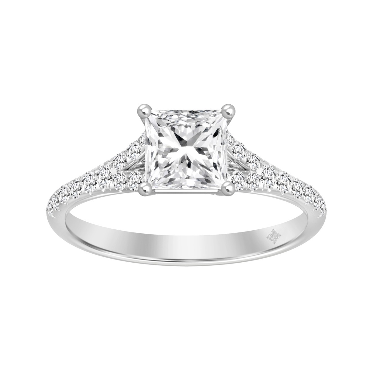 LADIES RING 1 1/4CT ROUND/PRINCESS DIAMOND 14K WHITE GOLD (CENTER STONE PRINCESS DIAMOND 1CT)