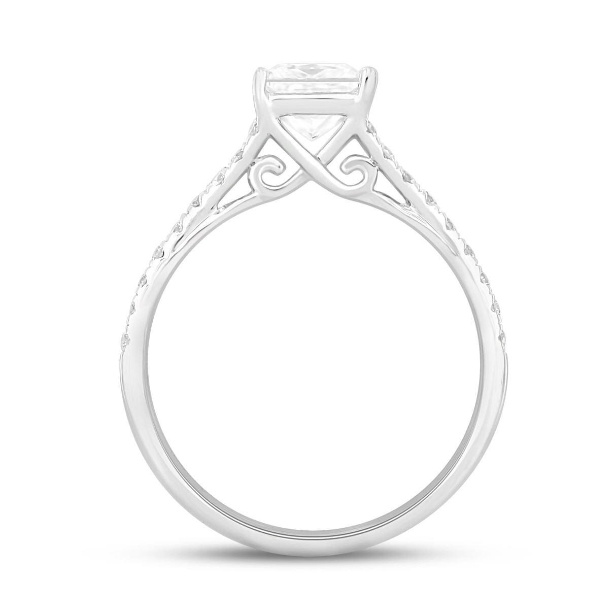 LADIES RING 1 1/4CT ROUND/PRINCESS DIAMOND 14K WHITE GOLD (CENTER STONE PRINCESS DIAMOND 1CT)