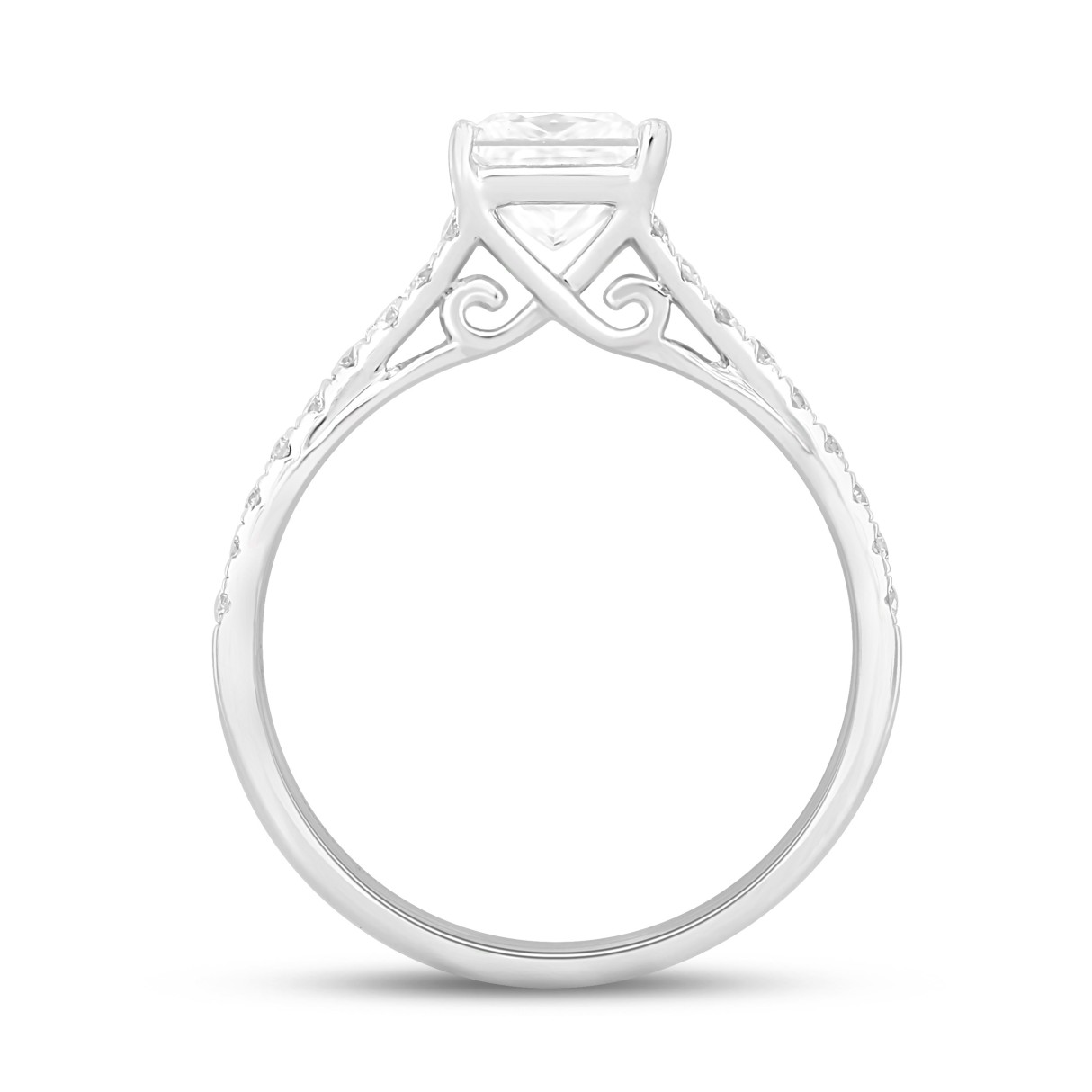 LADIES RING 1 1/4CT ROUND/PRINCESS DIAMOND 14K WHITE GOLD (CENTER STONE PRINCESS DIAMOND 1CT)