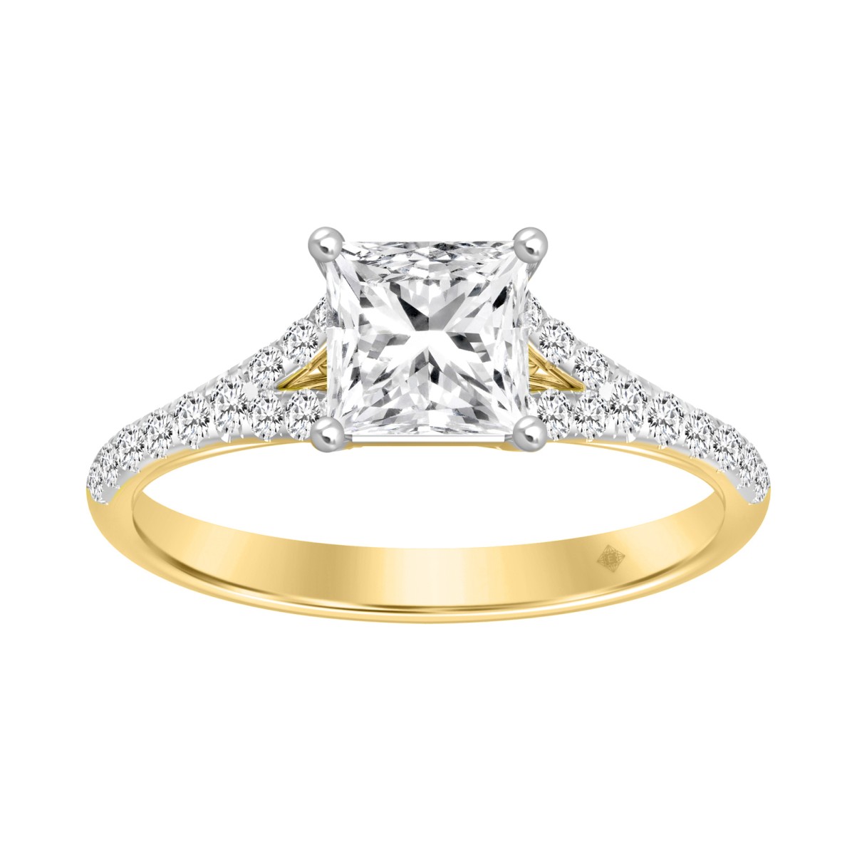 LADIES RING 1 1/4CT ROUND/PRINCESS DIAMOND 14K YELLOW GOLD (CENTER STONE PRINCESS DIAMOND 1CT)