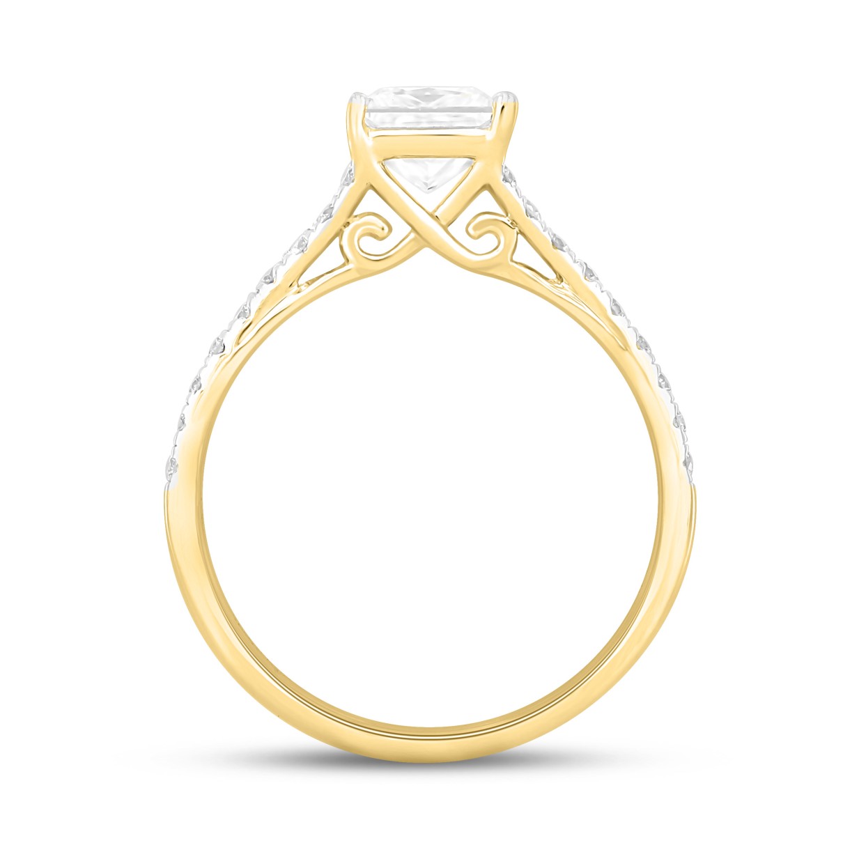 LADIES RING 1 1/4CT ROUND/PRINCESS DIAMOND 14K YELLOW GOLD (CENTER STONE PRINCESS DIAMOND 1CT)