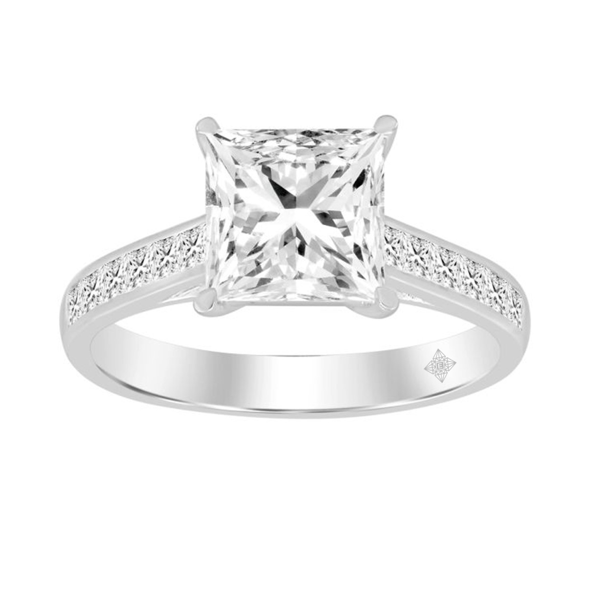 LADIES RING 2CT PRINCESS DIAMOND 14K WHITE GOLD (CENTER STONE PRINCESS DIAMOND 1 1/2CT )