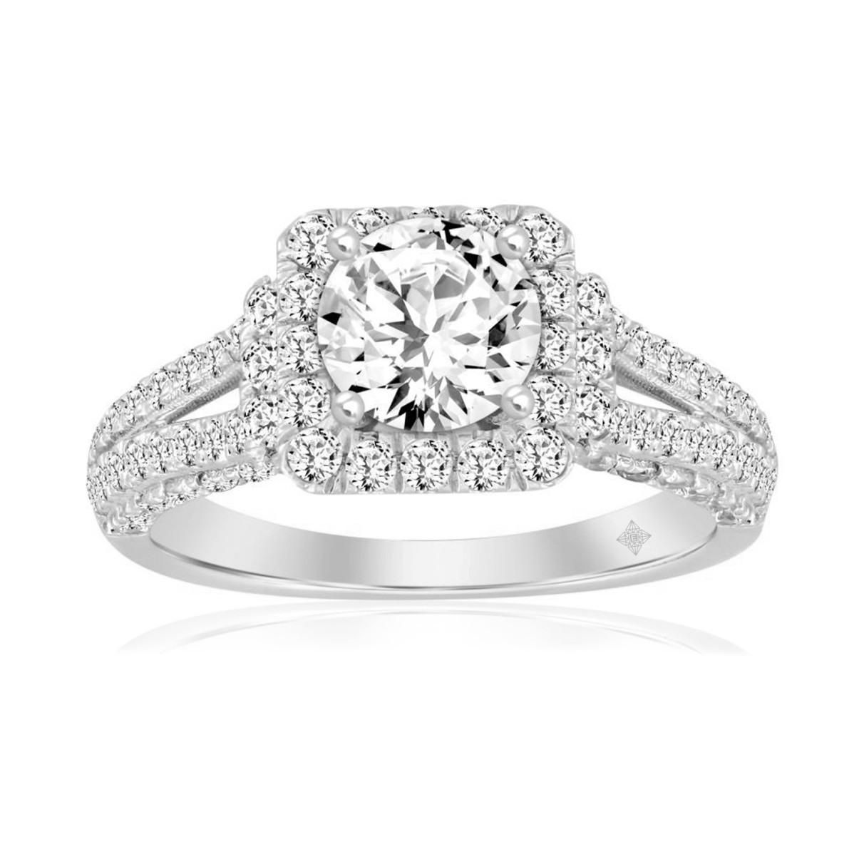 LADIES RING 2CT ROUND DIAMOND 14K WHITE GOLD (CENTER STONE ROUND DIAMOND 1CT )