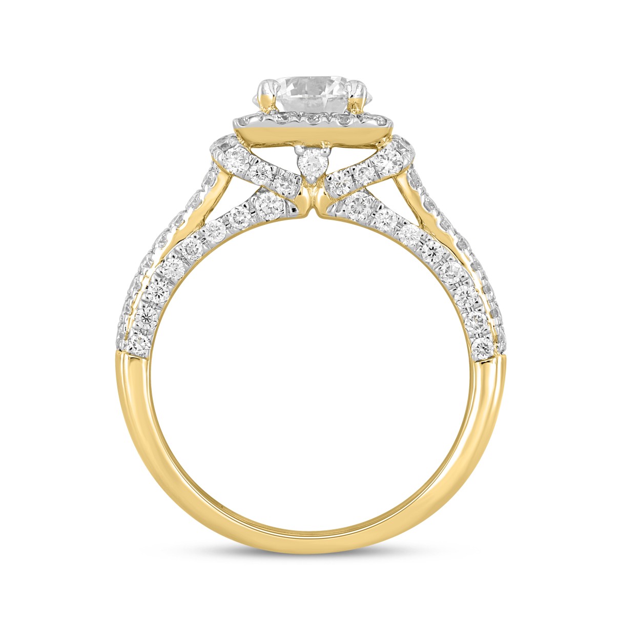 LADIES RING 2CT ROUND DIAMOND 14K YELLOW GOLD (CENTER STONE ROUND DIAMOND 1CT )