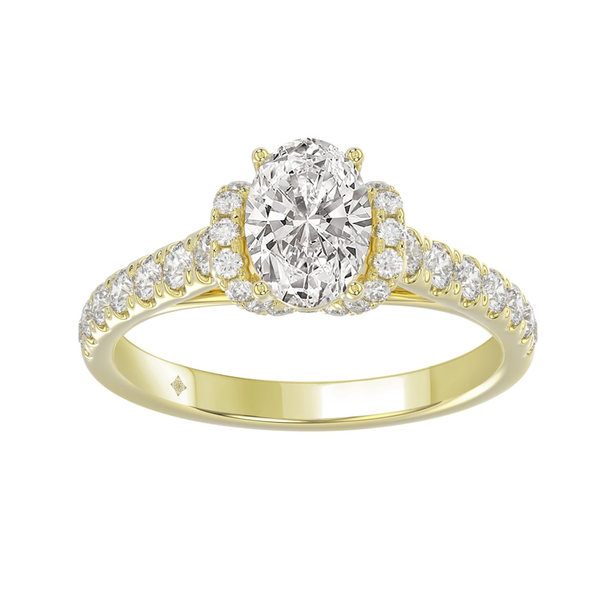 LADIES RING 1 1/2CT ROUND/OVAL DIAMOND 14K YELLOW GOLD (CENTER STONE OVAL DIAMOND 1CT)