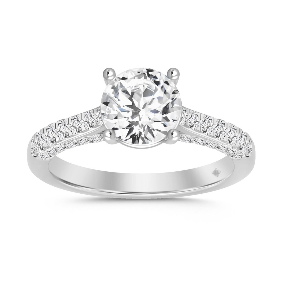 LADIES RING 2CT ROUND DIAMOND 14K WHITE GOLD (CENTER STONE ROUND DIAMOND 1 1/2CT )