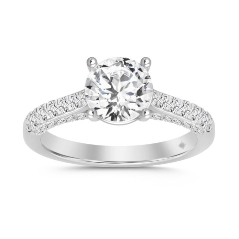 LADIES RING 2CT ROUND DIAMOND 14K WHITE GOLD (CENTER STONE ROUND DIAMOND 1 1/2CT )