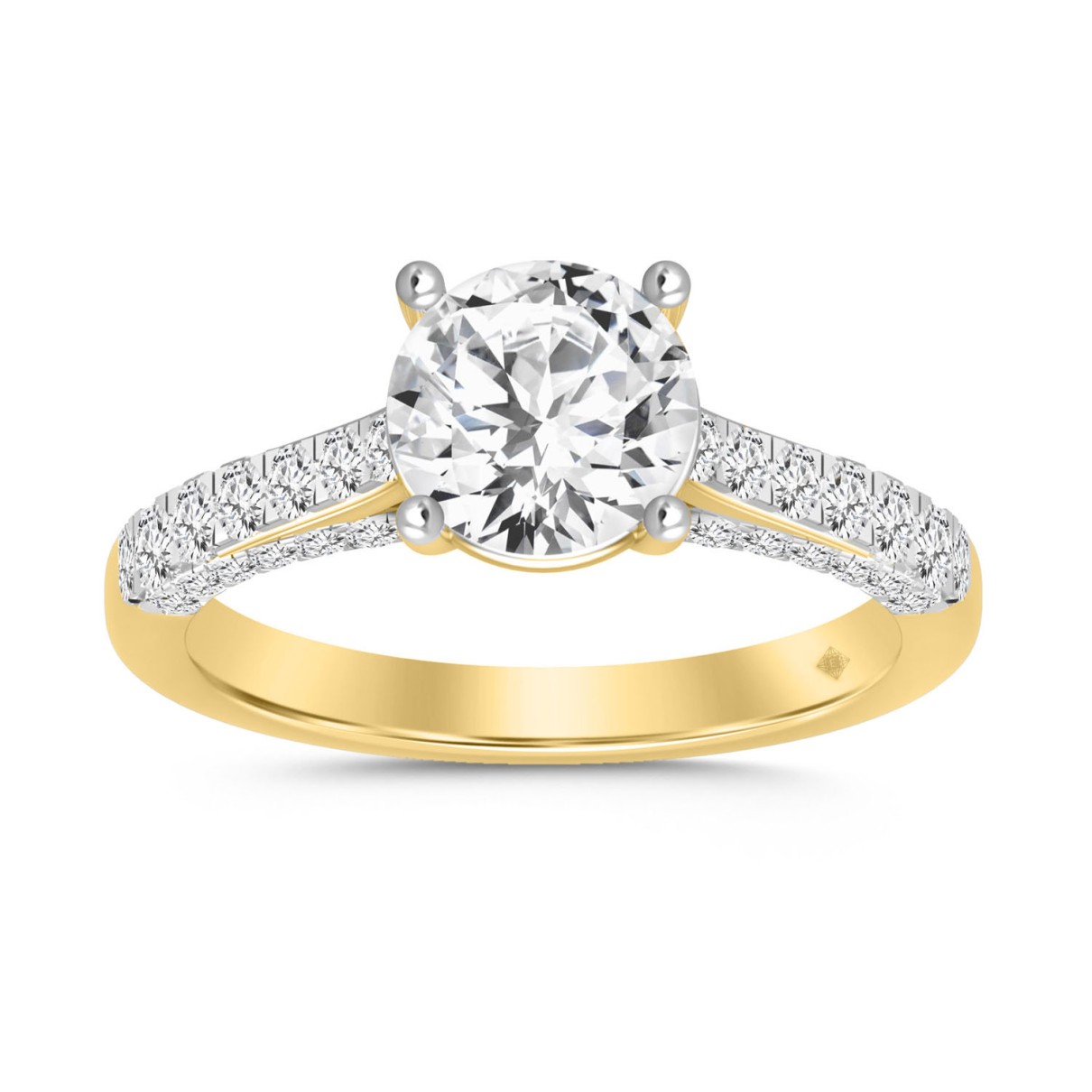 LADIES RING 2CT ROUND DIAMOND 14K YELLOW GOLD (CEN...