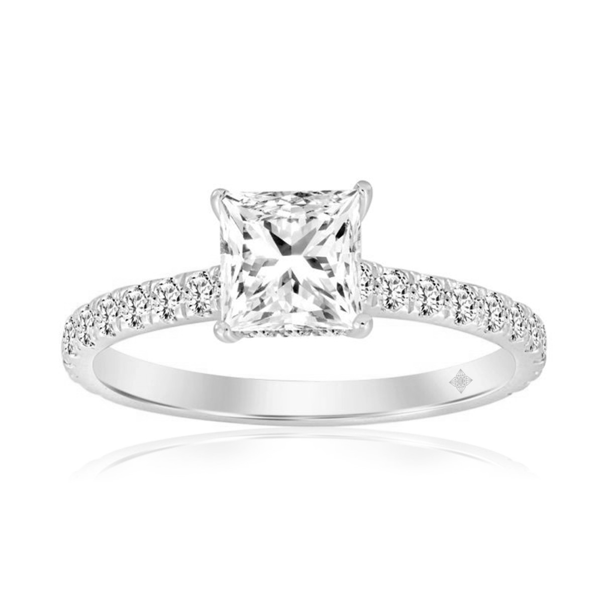 LADIES RING 1 1/2CT ROUND/PRINCESS DIAMOND 14K WHITE GOLD (CENTER STONE PRINCESS DIAMOND 1CT)