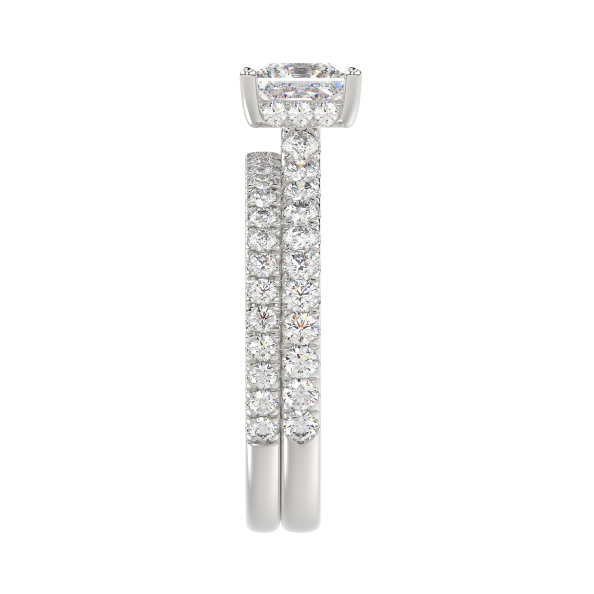 14K WHITE GOLD 1 3/4CT ROUND/PRINCESS DIAMOND LADIES BRIDAL SET (CENTER STONE PRINCESS DIAMOND 1CT)
