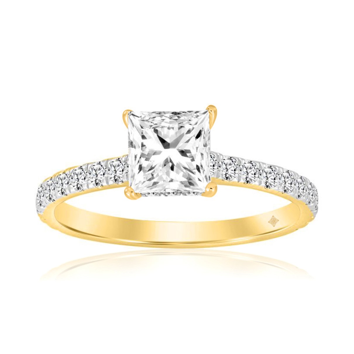 LADIES RING 1 1/2CT ROUND/PRINCESS DIAMOND 14K YELLOW GOLD (CENTER STONE PRINCESS DIAMOND 1CT)