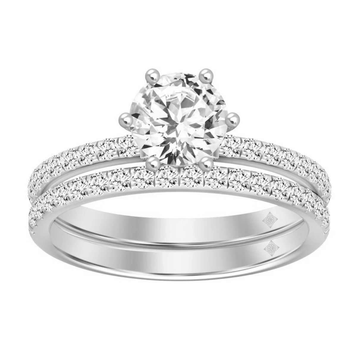 14K WHITE GOLD 1 1/2CT ROUND DIAMOND LADIES BRIDAL SET (CENTER STONE ROUND DIAMOND 1CT)