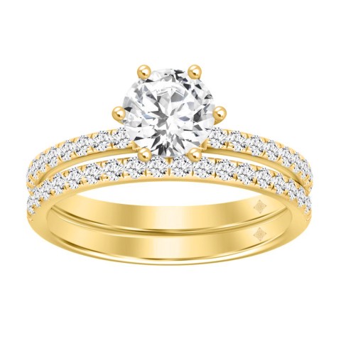 LADIES BRIDAL SET 1 1/2CT ROUND DIAMOND 14K YELLOW GOLD (CENTER STONE ROUND DIAMOND 1CT)