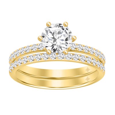 14K Yellow Gold Round Diamond Bridal Ring Set 1 1/2Ct  & 1.00Ct Center Round Lab Grown Diamond Engagement Ring & Matching Wedding Band For Women (Color F-G Clarity Vs1/Vs2)